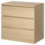 IKEA MALM Chest of 3 drawers, oak veneer, 80x78 cm