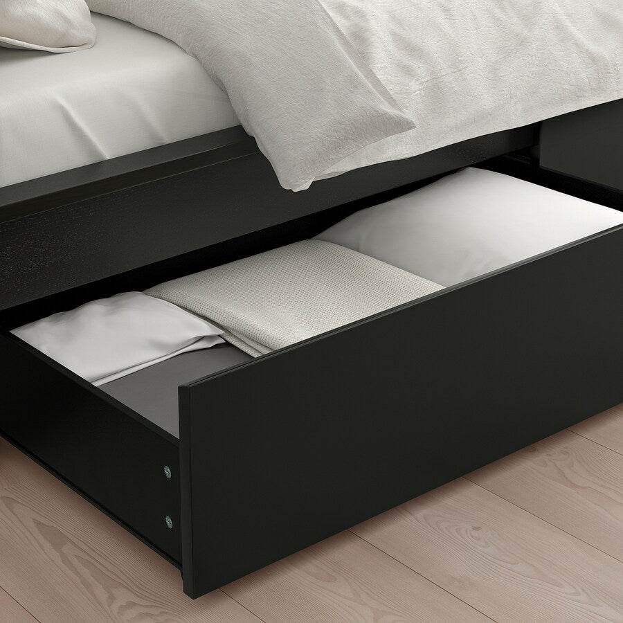 IKEA MALM Bed with 4 drawers, black-brown, Queen