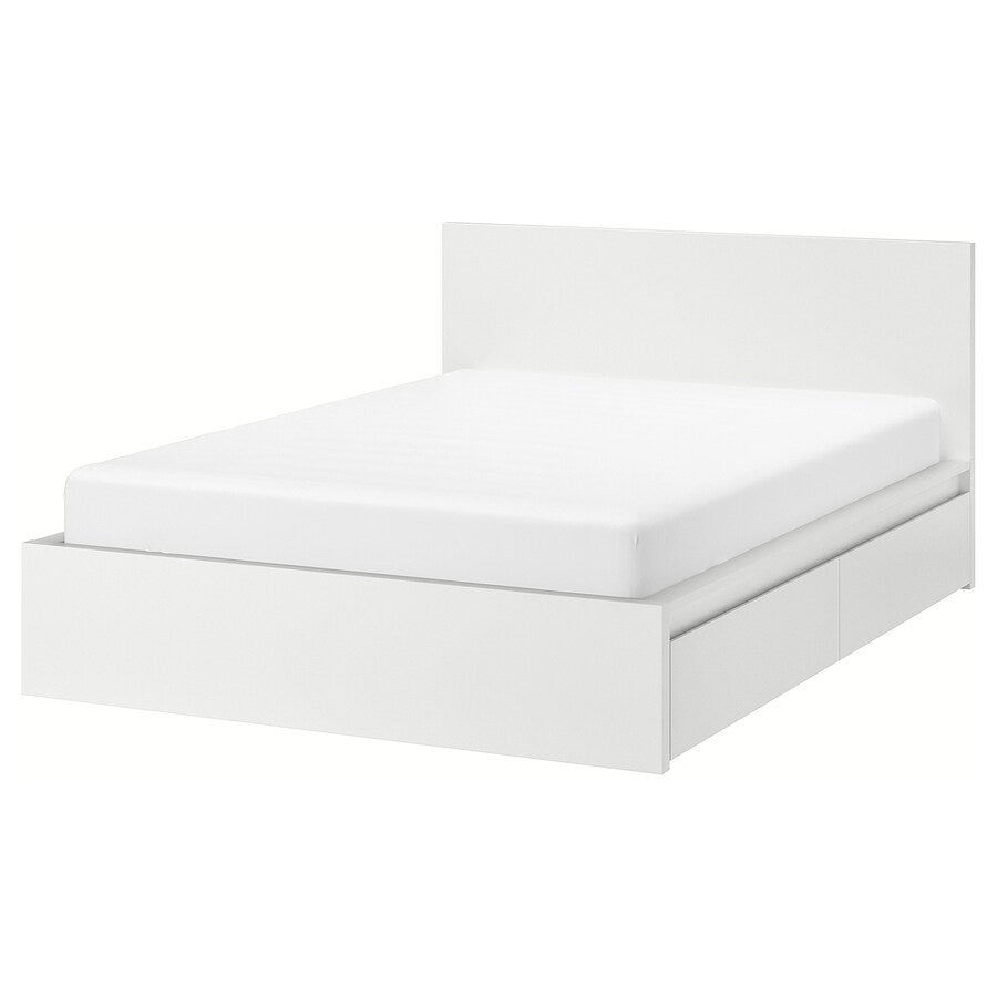 IKEA MALM Bed with 4 drawers, white, Queen