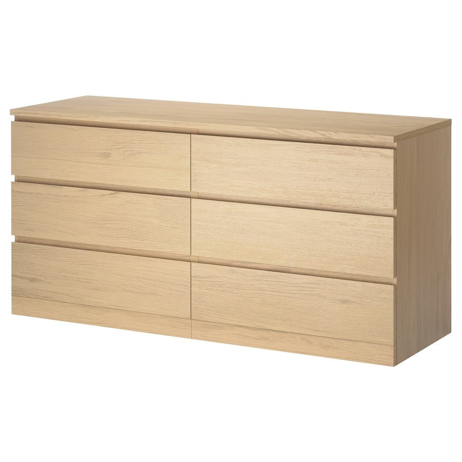  IKEA MALM chest of 6 drawers, white stained oak veneer, 160x78 cm