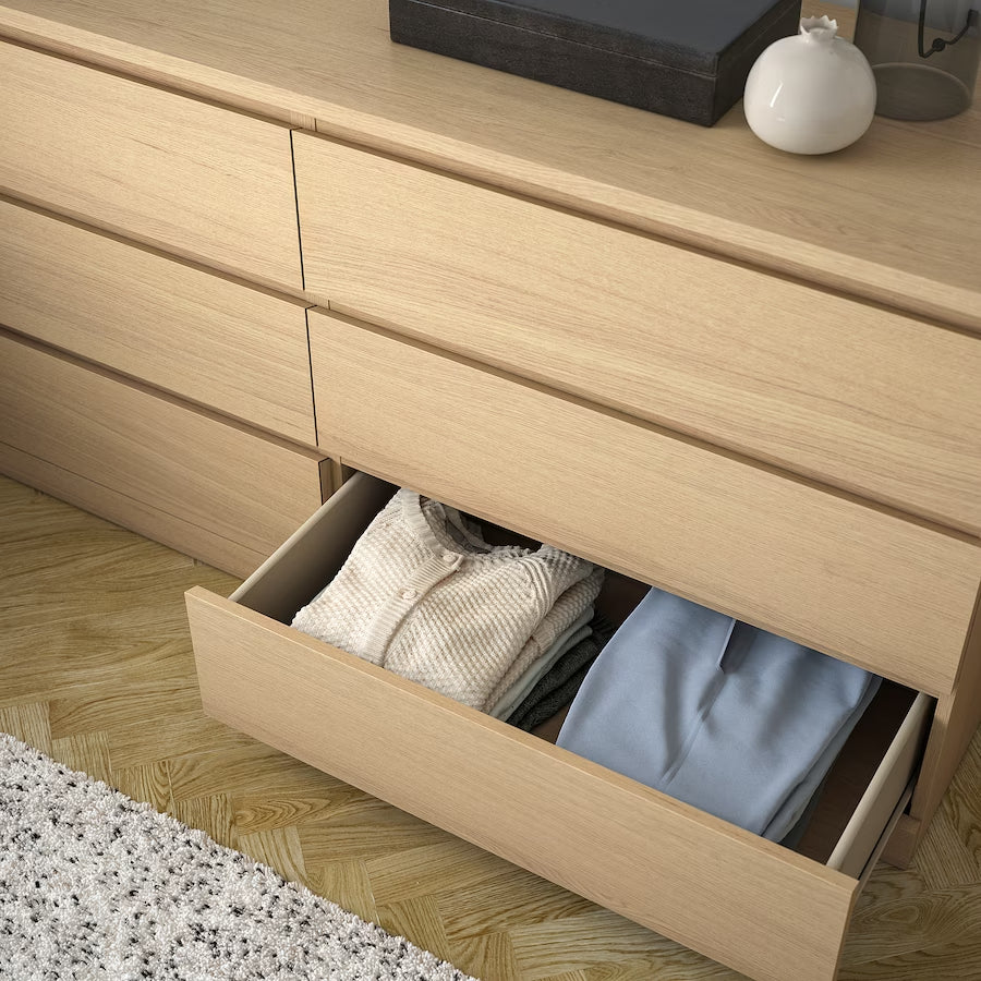 IKEA MALM chest of 6 drawers, white stained oak veneer, 160x78 cm