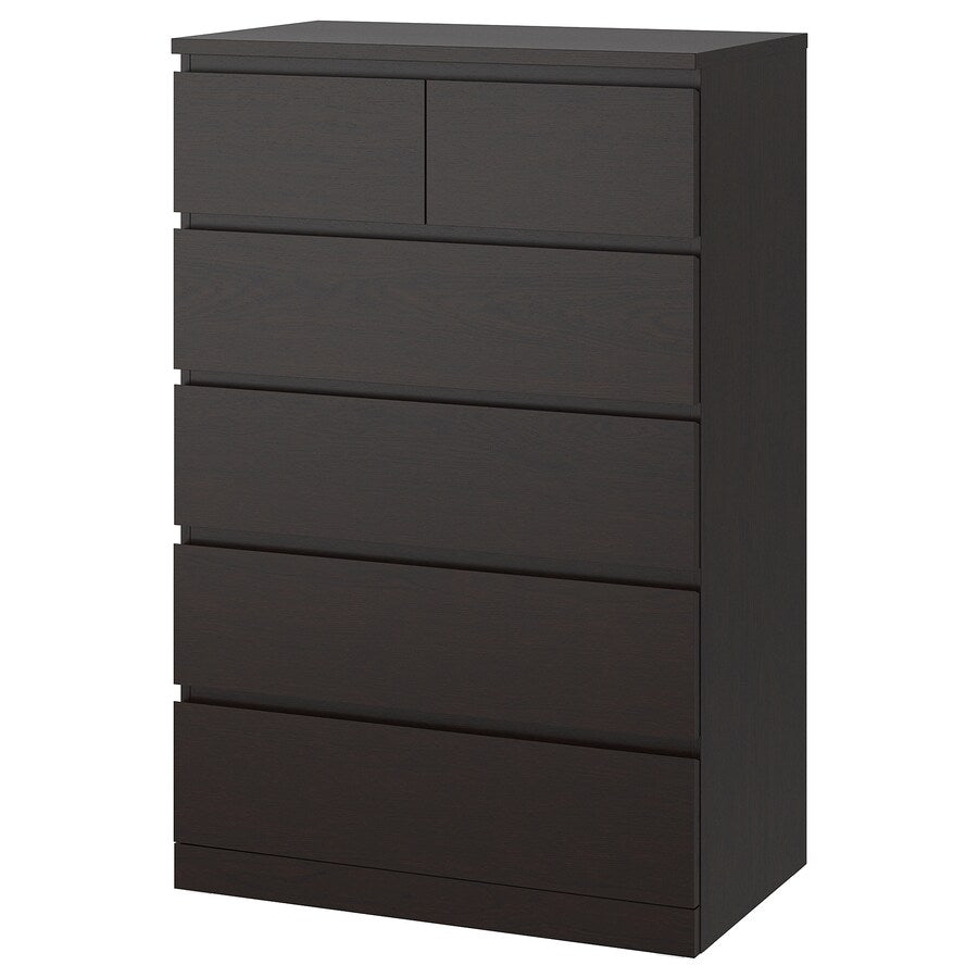 IKEA MALM chest of 6 drawers, black-brown, 80x123 cm