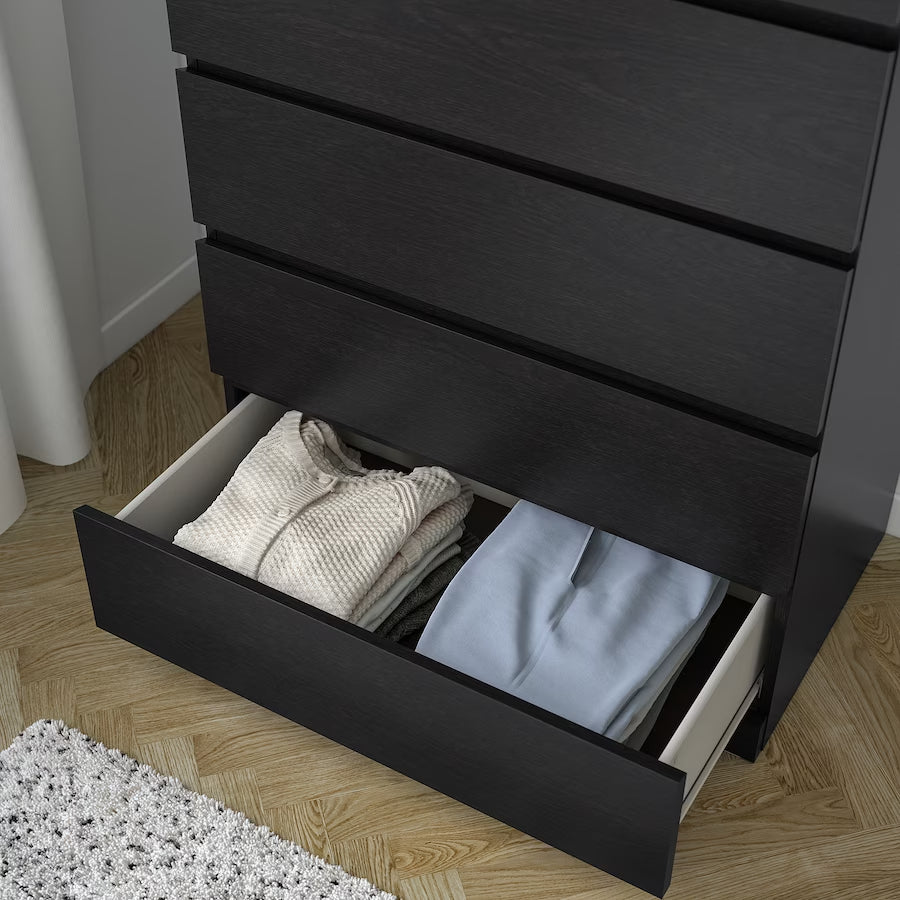 IKEA MALM Chest of 6 drawers, black-brown, 80x123 cm