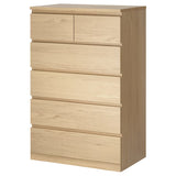  IKEA MALM chest of 6 drawers, white stained oak veneer, 80x123 cm