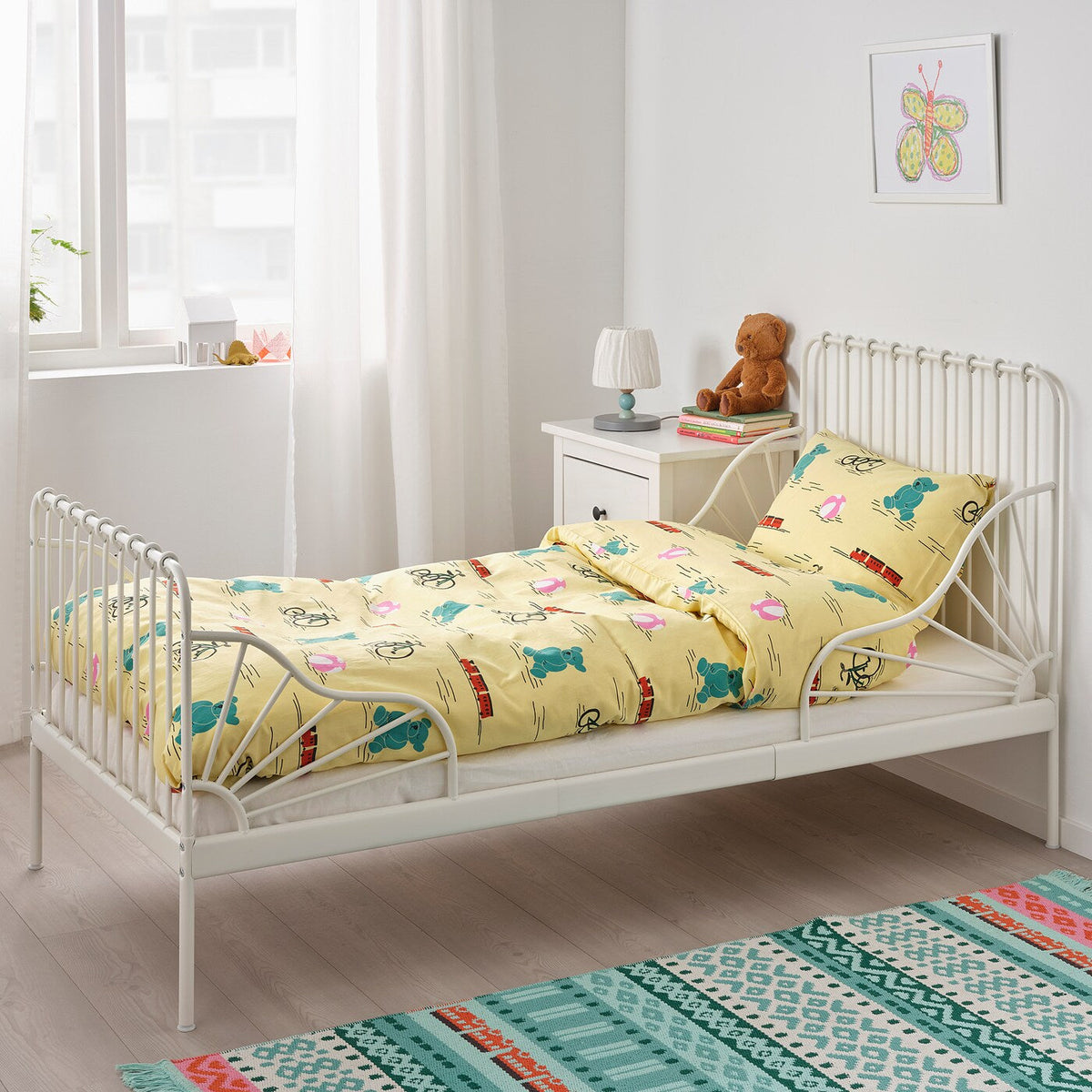  IKEA MINNEN extendable bed w sprung mattress, 80x200 cm
