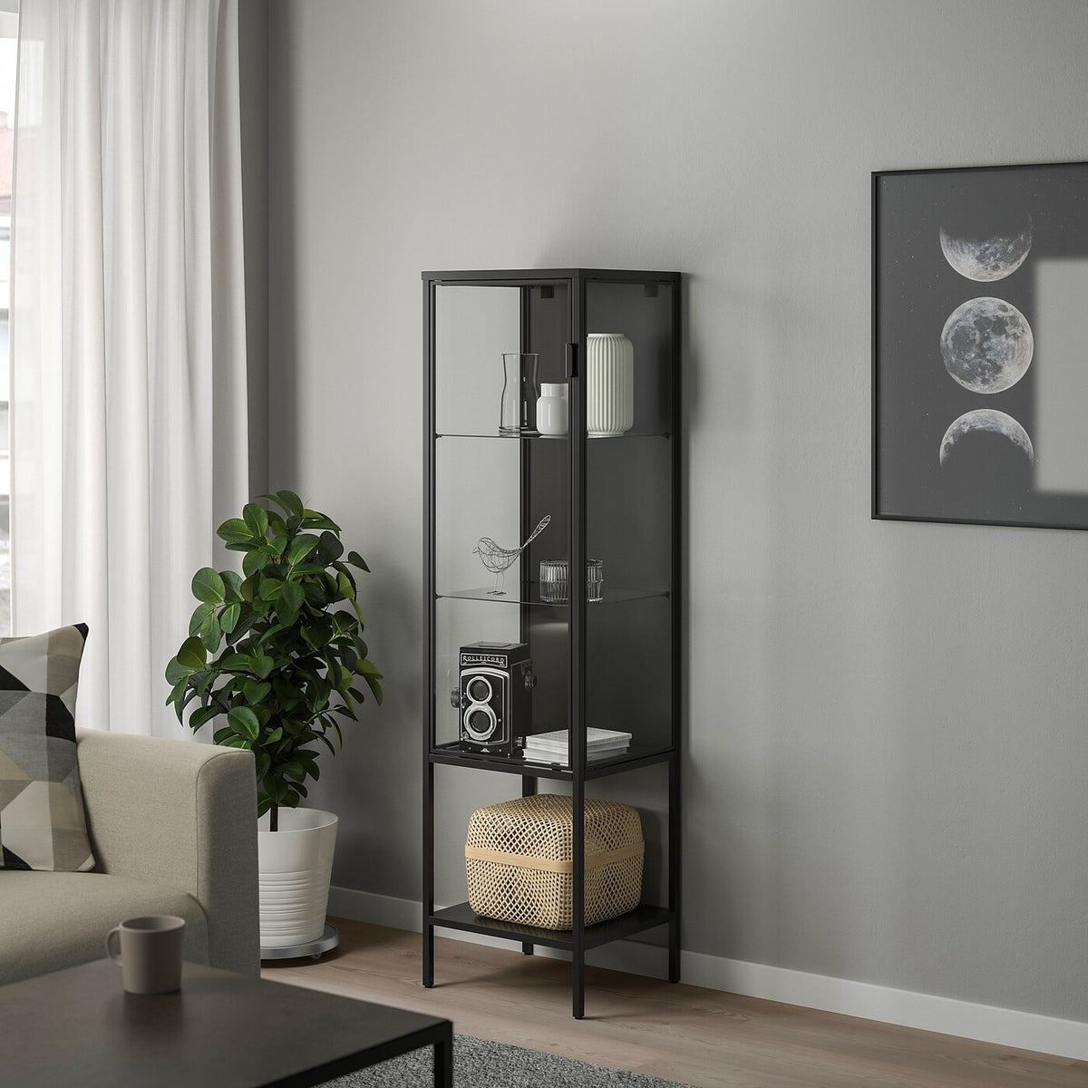 IKEA RUDSTA Glass-door cabinet, anthracite, 42x37x155 cm