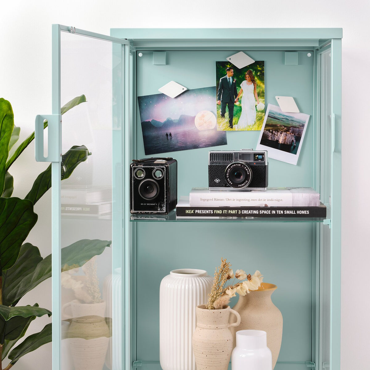 IKEA RUDSTA Glass-door cabinet, light turquoise, 42x37x155 cm