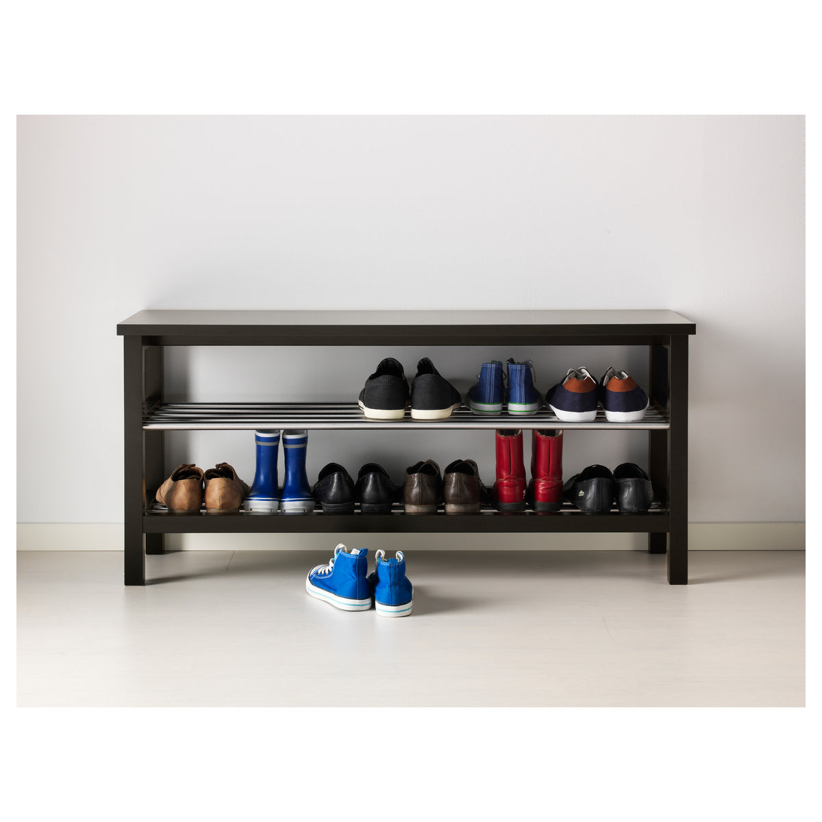 IKEA TJUSIG Bench with shoe storage, black, 108x34x50 cm