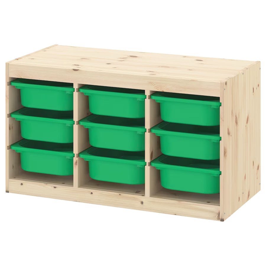 IKEA TROFAST Storage combination with 9 boxes, pine/green, 93x44x53 cm