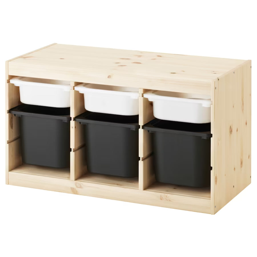 IKEA TROFAST Storage combination with 6 boxes, pine white/black, 93x44x53 cm