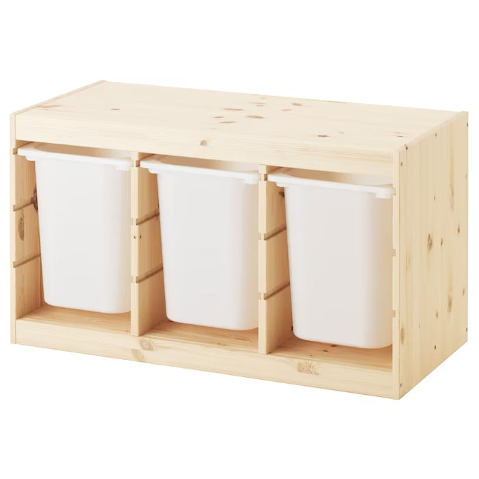 IKEA TROFAST Storage combination with 3 boxes, pine/white, 93x44x53 cm