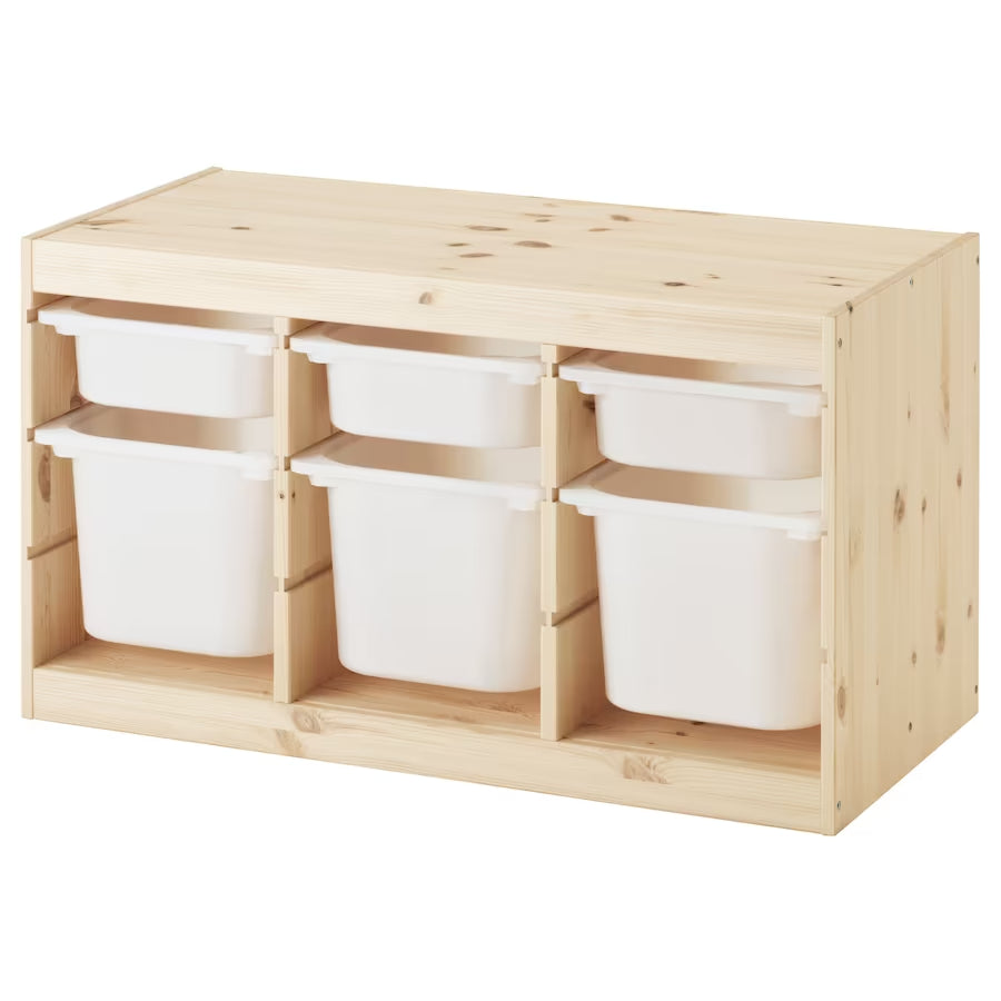 IKEA TROFAST Storage combination with 6 boxes, pine/white, 93x44x53 cm