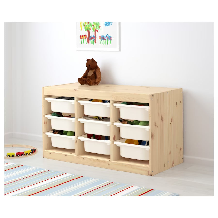 IKEA TROFAST Storage combination with 9 boxes, pine/white, 93x44x53 cm